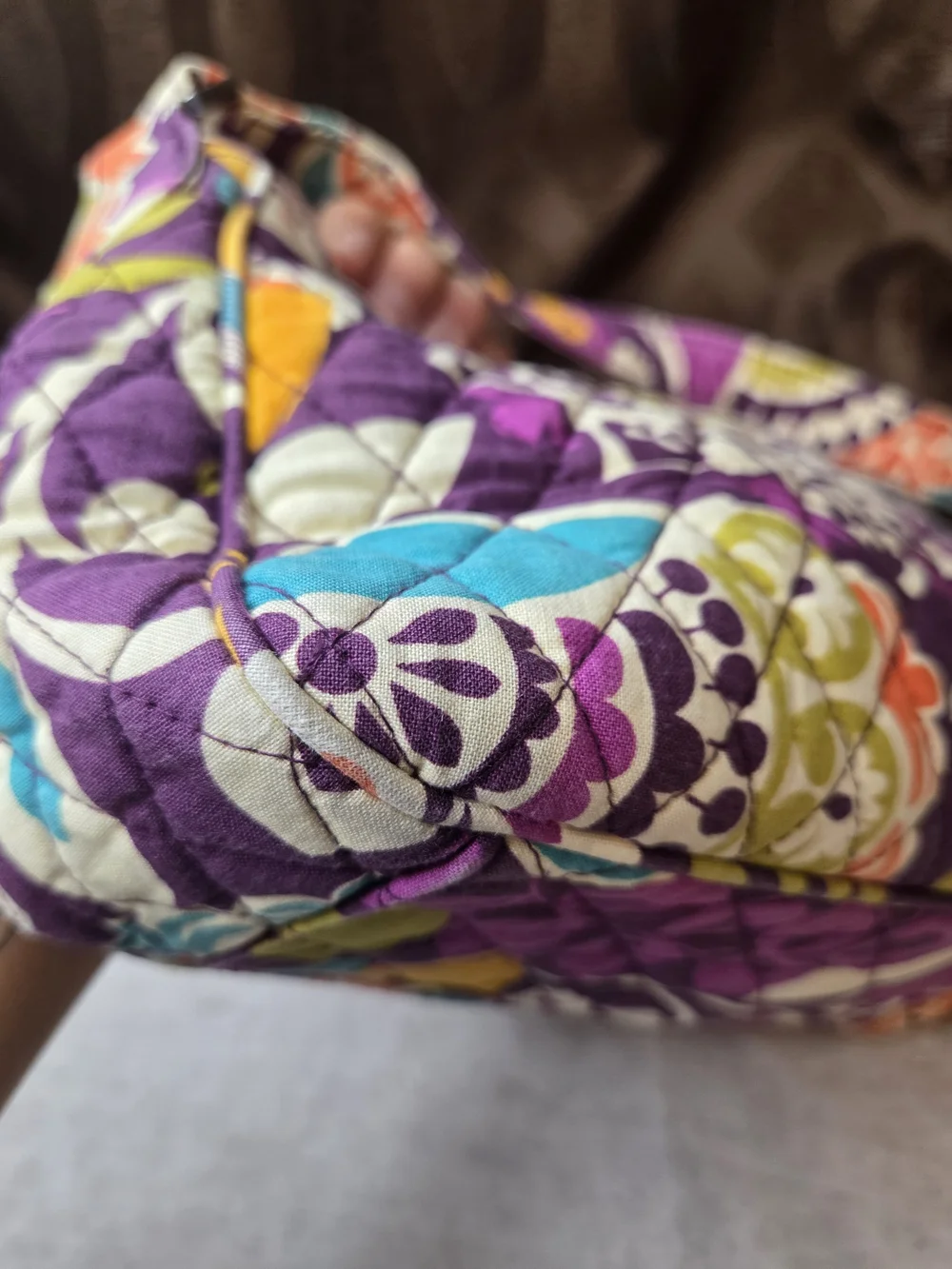 Vera Bradley Purple Quilted Floral Shoulder Bag-Corners Have Wear